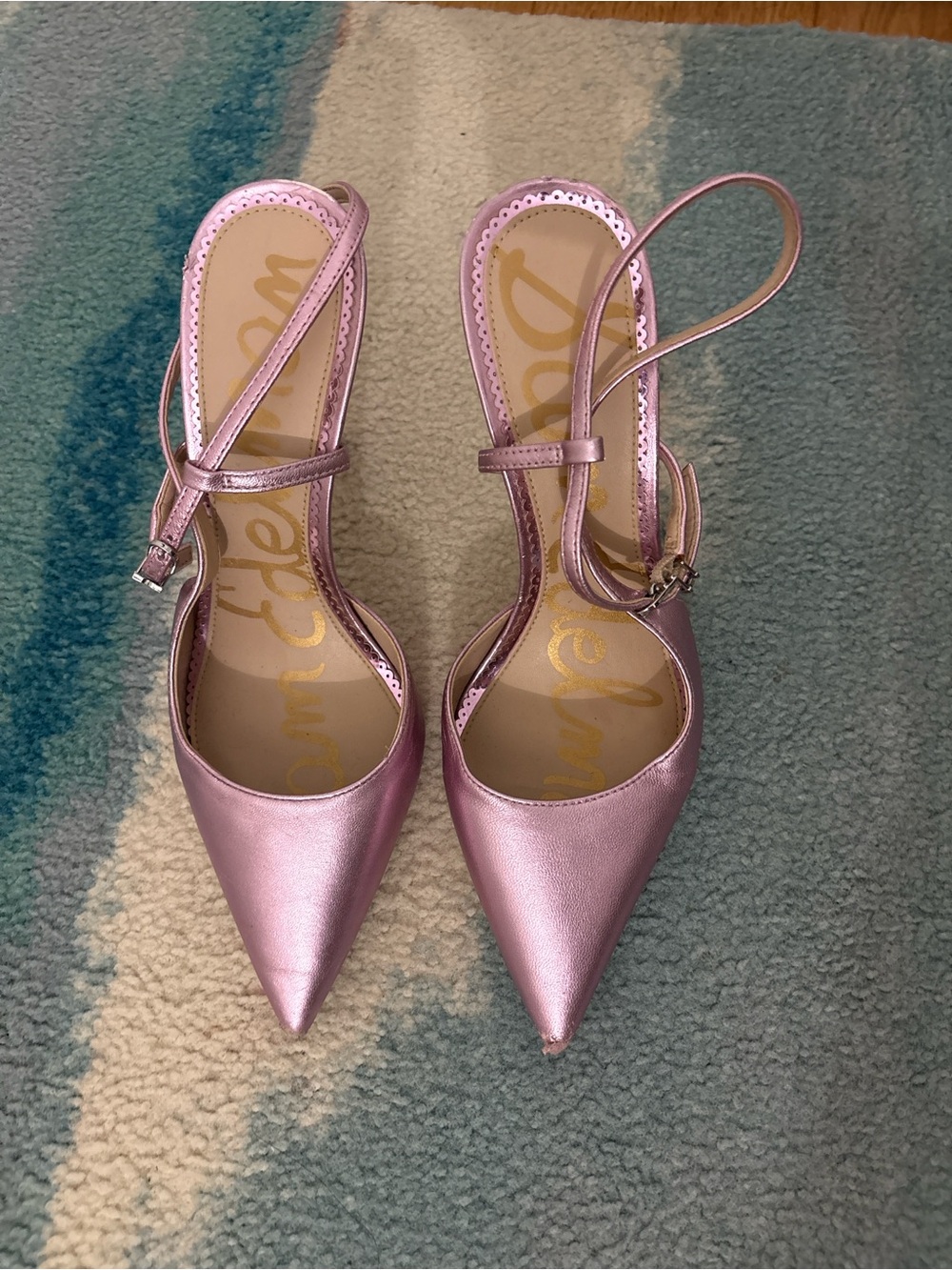 Sam Edelman Metallic Lilac Pointed-Toe Ankle-Strap Pumps